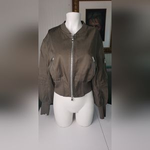 Phillip Lim 3.1 Designer Olive Green Bomber Crop Motorcycle Jacket Womens Size 2